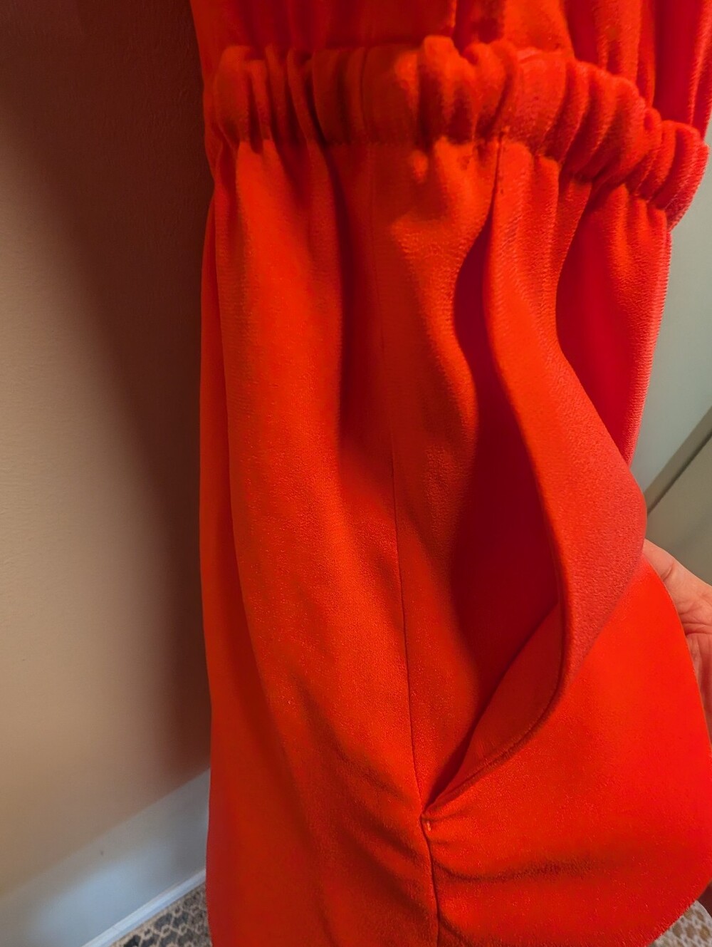 Babaton Aritzia Dress XS Bright Red Flutter Sleeve Drawstring Waist Pockets - Picture 5 of 7